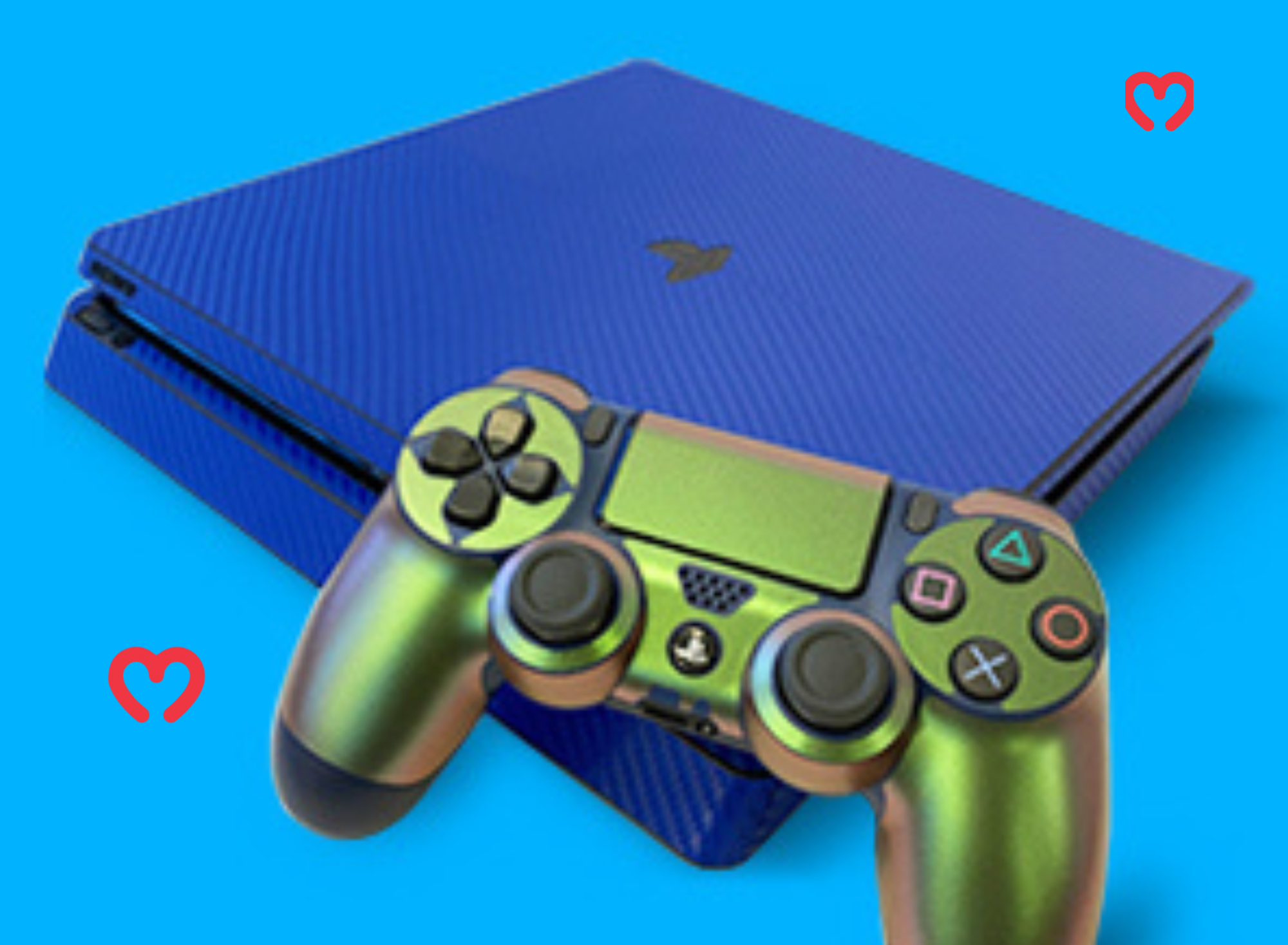Console and joystick with a blue and green Style Skins